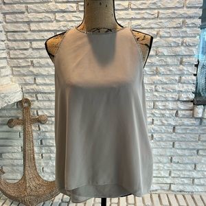 DKNYC Sleeveless Beaded Blouse Top Taupe Sz S